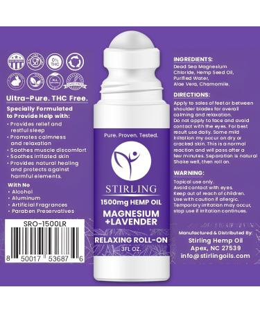 STIRLING Lavender Roll On Lotion - 1500mg Pure Hemp & Dead Sea Magnesium for Relaxation - Organic Paraben-Free USA Made - Buy Online on GoSupps.com