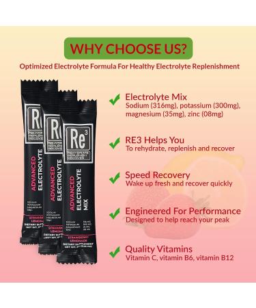 Re3 Electrolyte Powder Packets - Sugar-Free Strawberry Lemonade | Rehydrate Replenish Recover | 6 Cal 2 Carbs Essential Vitamins & Minerals - Buy Online on GoSupps.com