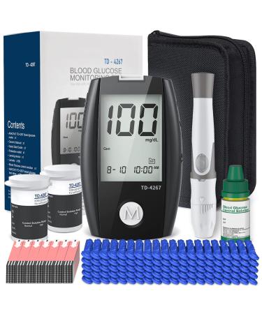 Blood Glucose Monitor Kit, 100 Counts 30 Gauge Lancets, 100 Blood Test Strips and Carrying Case, Lancing Device, Control Solution, No Coding