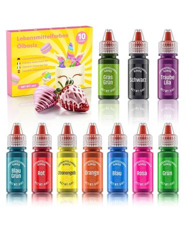 Wwtop Colorant Alimentaire Liposoluble 10 CouleursX6ml Ensemble Colorant Alimentaire Base d'huile de Chocolat Concentration pour G teaux P tisserie Macarons Cupcake Cuisson 6 ml (Lot de 10)