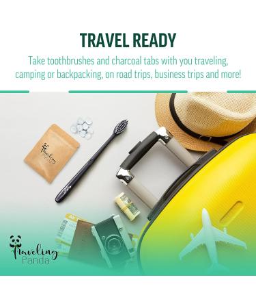 Traveling Panda Wheat Straw Toothbrushes Kit - Charcoal Infused, Soft Bristles, Whitening | Includes 2 Brushes & 40 Charcoal Tabs - Buy Online on GoSupps.com