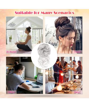 Voluminous Wavy Grey Messy Bun Extension with Hair Rope and Hairpin - Bridal Hairstyle Chignon Hairpiece - Buy Online on GoSupps.com