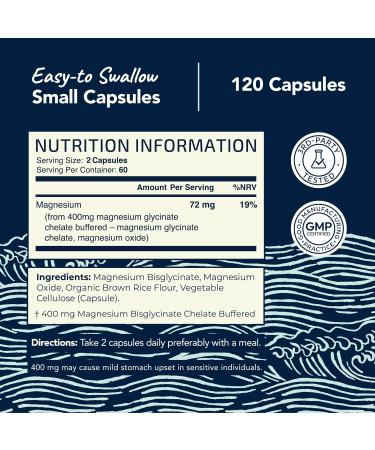 Magnesium Glycinate 400mg | Chelated Bisglycinate for Muscle Relaxation Bones Heart Nerve Sleep & Calm Support for Women & Men | High Absorption Magnesium Chelate Supplement | 120 Capsules - Buy Online on GoSupps.com