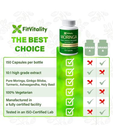 150 Veggie Moringa Premium Capsules Moringa Leaf Ginkgo Biloba Leaf Turmeric Extract Ashwagandha & Tulsi Holy Basil 100% Natural Herbal Blend. Premium Moringa 150 Count (Pack of 1) - Buy Online on GoSupps.com