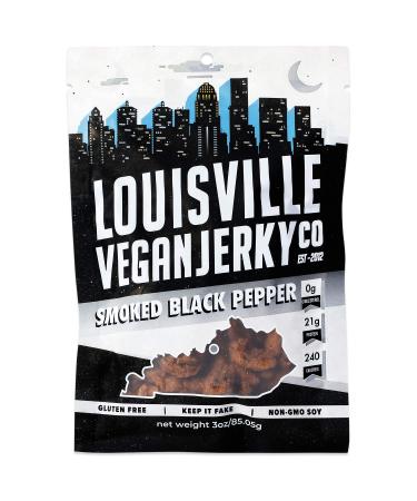 Louisville Vegan Jerky - Smoked Black Pepper, Vegetarian & Vegan-Friendly Jerky, 21 Grams of Non-GMO Soy Protein, 240 Calories Per Bag, Gluten-Free Ingredients (3 oz) 3 Ounce (Pack of 1)
