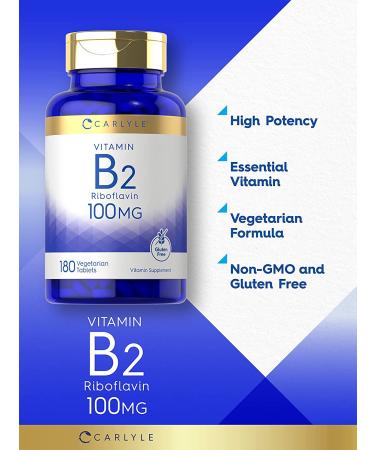 Carlyle Vitamin B2 100mg 180 Tablets | Vegetarian Non-GMO Gluten Free Riboflavin Supplement - Buy Online on GoSupps.com