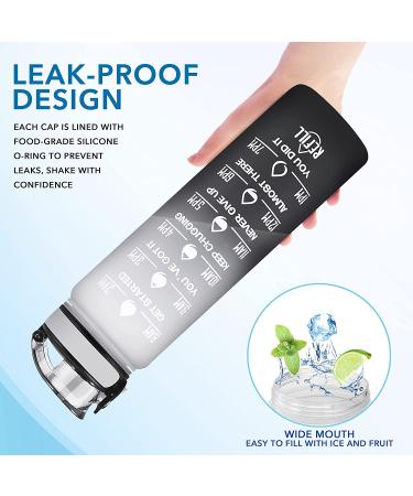 Enerbone 32oz Leakproof BPA-Free Water Bottle with Motivational Times & Straw - Gray-Black - Buy Online on GoSupps.com