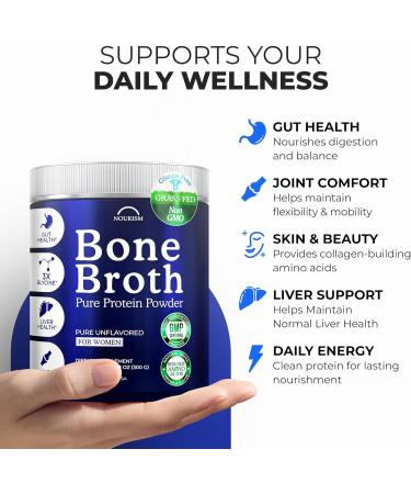 Bone Broth Protein Powder for Women and Men Carnivore Paleo & Keto Friendly Supports Healthy Skin Hair Nails Joint Non-GMO Hydrolyzed Collagen Peptides Type 1&3 Made in USA (10.58 Oz) - Buy Online on GoSupps.com