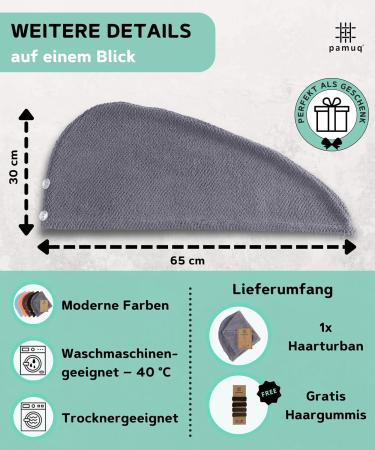 Buy Pamuq 100% Cotton Hair Turban with Buttons - Quick-Drying Gray Hair Towel - 1 Piece Turban for Effortless Drying - Buy Online on GoSupps.com