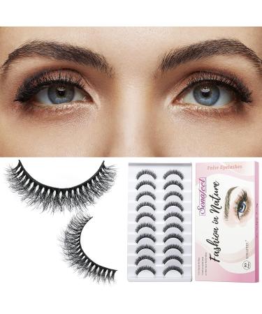 SONAFEEL Short Eyelashes - 12mm Fluffy D Curl Mink Lashes | 10 Pairs Reusable Russian Strip Lashes Pack BO06 - Buy Online on GoSupps.com