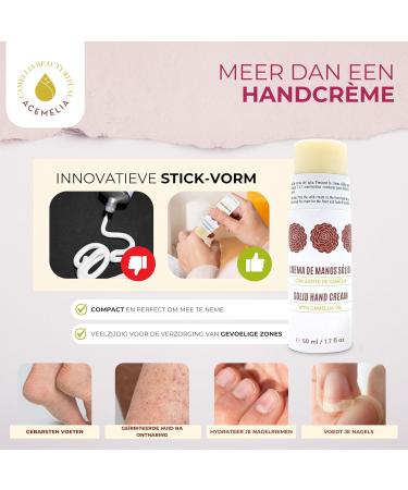 Camelia Cosmetiques SL ACEMELIA Hand cream in solid stick 50 gr Camellia and Shea Butter Restores dry and cracked hands Hypoallergenic Nongreasy Fast absorption Natural Ingredients - Buy Online on GoSupps.com
