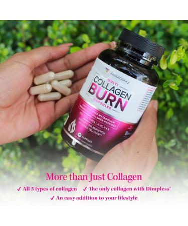 Multi Collagen Burn: Multi-Type Hydrolyzed Protein Peptides with Hyaluronic Acid Vitamin C SOD B Dimpless Types I II III V and X Caffeine-Free (Unflavored Capsules) - Buy Online on GoSupps.com