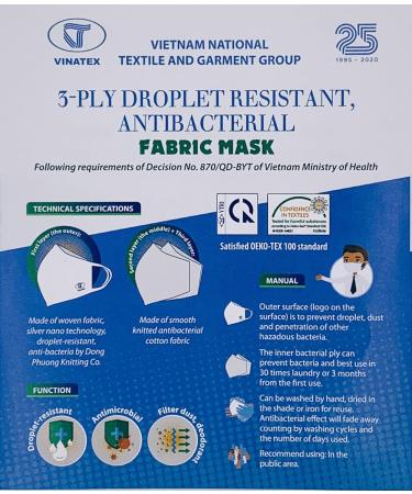 Buy 5-Piece Antibacterial Community Mask - Vinatex Reusable & Washable 3-Layer Fabric Anti-Dust Mouth-Nose Protection - Buy Online on GoSupps.com