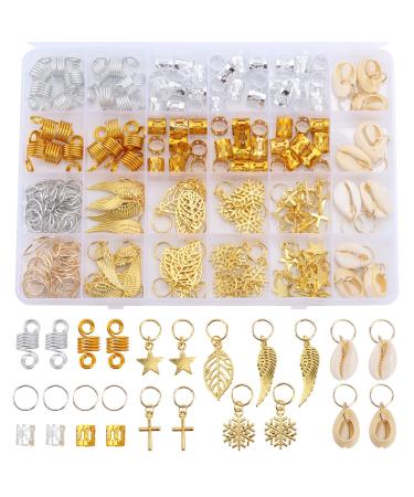 200 Pcs Dreadlock Accessories, Loc Hair Jewelry for Braids Metal Gold and Silver Hair Charms for Women Hair Beads Rings Cuffs Decorations 200 Pcs Sliver Gold