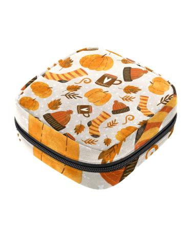 Fall Pumpkin Pattern Menstrual Cup Pouch Menstrual Pad Bag Feminine Menstruation Bags Portable Sanitary Napkin Pads Storage Bags Color 13