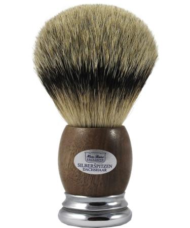 Hans Baier Exclusive Shaving Brush Silver Tip Walnut Wood with Metal Base - Size 3
