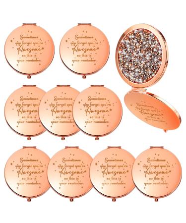 10 Pcs Inspirational Compact Mirror Sometimes You Forget You're Awesome Appreciation Thank You Gifts for Women Employee Coworker Friends Gift Magnifying Pocket Mirror (Rose Gold)