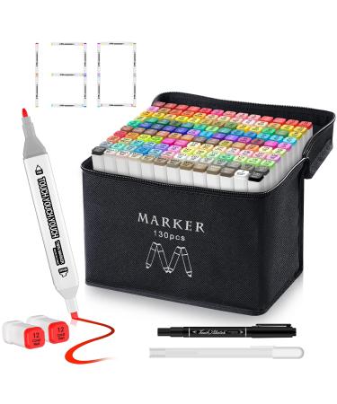 Banral 130 Colors Dual Tip Alcohol Based Markers, Twin Sketch Art Markers Set Pens for Artists Kids Adult Coloring Drawing Sketching Card Making Illustration, Premium Brush Markers with Case