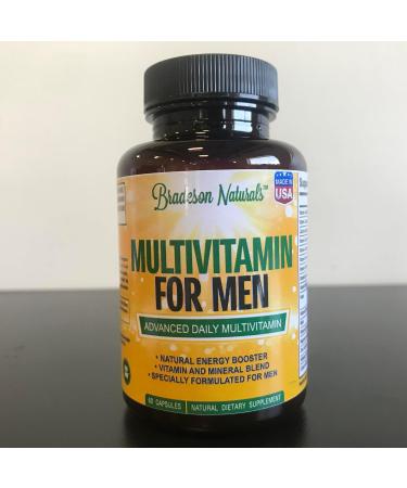 Bradeson Naturals Men's Multivitamin Supplement for Energy Focus and Performance. Mens Vitamins A C D E & B12 Zinc Calcium Magnesium & More. Multi Vitamin 60 Capsules Made in The USA - Buy Online on GoSupps.com