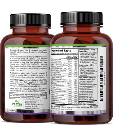 Zazzee Extra Strength Prenatal Multi Complex - 120 Vegan Capsules with MK7, 10B CFU Probiotics & Organic Herbal Blend - Buy Online on GoSupps.com