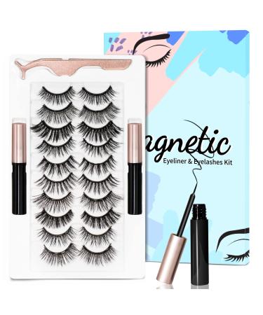 Magnetic Eyelashes Kit (10 Pairs)  Reusable Magnetic lashes Natural Look and Long Lasting  Lightweight False Eyelashes with Eyeliner&Tweezers  Easy to Wear  No Glue Needed