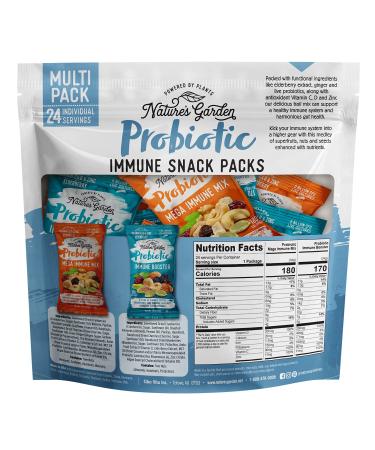 Nature's Garden Probiotic Immune Snack Packs - Mixed Nuts with Heart Healthy Omega-3, Vitamin D, Cranberries, and Cherries - 24 Individual Servings for Immune Boost and Family Snacking - Buy Online on GoSupps.com