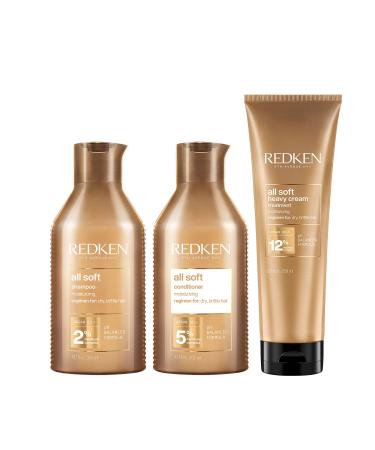 Redken All Soft Shampoo Conditioner and Heavy Cream Treatment | For Dry / Brittle Hair | Moisturizes & Provides Intense Softness | With Argan Oil - Buy Online on GoSupps.com
