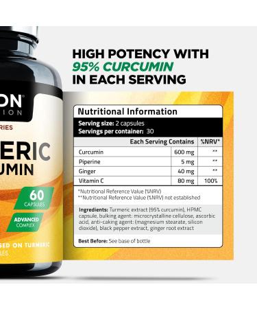 High Strength Turmeric Capsules for Muscle Soreness Relief (600mg) | Anti-Inflammatory with Black Pepper | 30-60 Day Supply of High Potency Curcumin Supplement - Buy Online on GoSupps.com