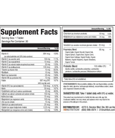 310 Nutrition Multivitamin | Made from Fruits and Vegetables | Essential Men's and Women's Multimineral Supplement | Vitamins, Probiotics, Greens Blend (2.0) - Buy Online on GoSupps.com