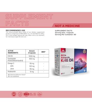 Camrusepa All in Antarctic Krill Oil Softgel Capsule Supplement with Omega-3 Phospholipids & Astaxanthin Supports Heart Brain Joint Immune & Digestive 60 Softgels - Buy Online on GoSupps.com