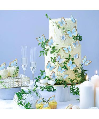 Blumomon 30-Piece 3D Butterfly Cake Topper Decorations | Blue & Gold Rim Cupcake Picks for Weddings Baby Showers & Birthday Parties - Buy Online on GoSupps.com