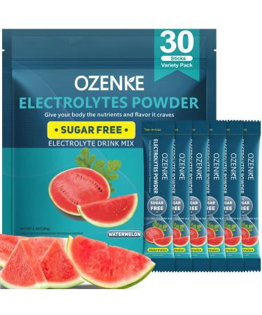 OZENKE 30 Sticks Electrolyte Powder Packets Sugar Free Hydration Packets Electrolytes Drink Mix for Rapid Hydration, Watermelon Flavor