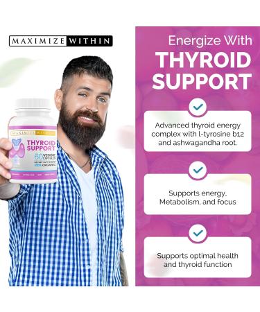 Thyroid Support Supplement for Women & Men - Boost Focus Mental Clarity & Energy with Ashwagandha Iodine Zinc Kelp Vitamin B12 & More - 60 Count - Buy Online on GoSupps.com
