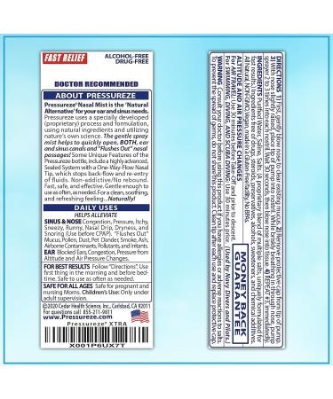 Pressureze Xtra - Natural- Preservative Free - Sterile Nasal Spray - for Severe Sinus Congestion Relief - Opens Blocked Ear Canals, Snoring - 245 Sprays, 34 ml (Pack of 1) 1.1 Fl Oz ( Pack of 1) - Buy Online on GoSupps.com