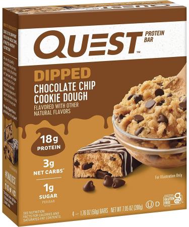 Quest Nutrition Dipped Chocolate Chip Cookie Dough Protein Bars - High Protein, Low Carb, Gluten Free, Keto Friendly - 12 Count - Buy Online on GoSupps.com