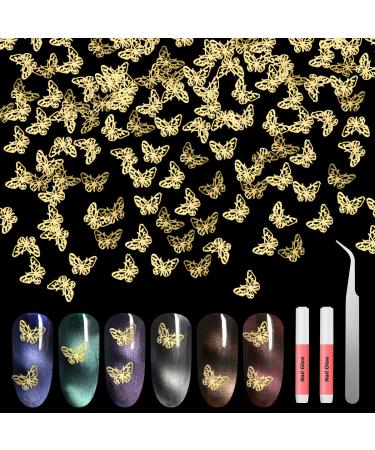 1000PCS Gold Butterfly Metallic Nail Art Decor Accessories,Nail Tweezer Nip - Metal Slice Nail Studs Thin Metallic Stickers Sequins for DIY Nail Art Salon Accessories Butterfly Accessories