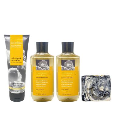 Bath & Body Works Afternoon Sunshine 3 Piece Bundle - Body Cream and 2 Shower Gels - with a Charcoal Scrub Bar Soap - Full Size