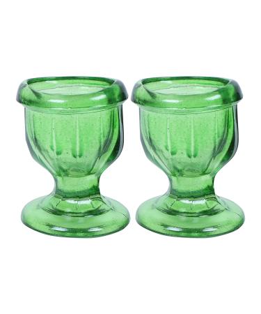 Glass Eye Wash Cup with Engineering Design to Fit Eyes for Effective Eye Cleansing - Eye Shaped Rim Snug Fit Set of 2 (Green)