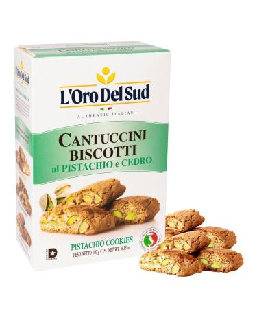 Pistachio and Cedron Biscotti, Cantuccini d'Abruzzo, Italian Cookies made with real quality ingredients, 180 G, 6.3 oz, L'Oro del Sud. Gourmet Cookies