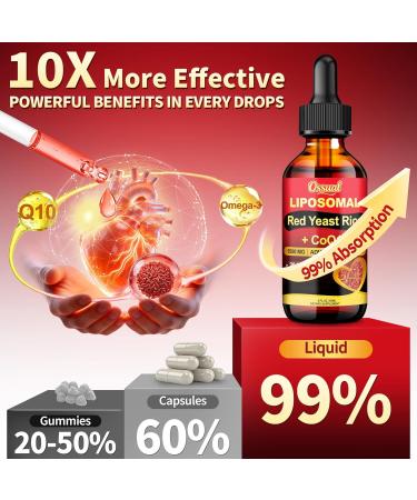 Liposomal Red Yeast Rice with CoQ10 Drops 1500mg, 20-in-1 with 400mg CoQ10 Cholesterol & Heart Formula with Citrus Bergamot, Astaxanthin, Vegan, Citrinin-Free | 2 Fl OZ 2 Fl Oz (Pack of 1) - Buy Online on GoSupps.com