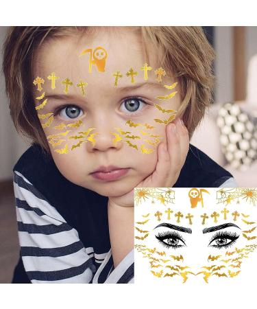 COKTAK 15 Sheets Gold Face Tattoos - Shiny Flash Glitter Eye Stickers for Women, Girls, and Kids - Halloween Face Jewels Moon Gems Dots Butterfly Star Fake Freckle Metallic Temporary Tattoo for Adults - Makeup Party - Buy Online on GoSupps.com