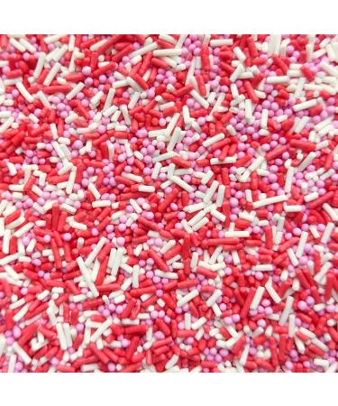 Pink Red & White Mixed Sprinkles - 35g of Mixed Valentine's/Love Heart Cake Sprinkles Cupcake Toppers Decorations 100s 1000s Mini Balls Nonpareils Strands Mix