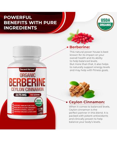 Organic Berberine with Ceylon Cinnamon 2175mg - Premium berberine supplement high purity extract USDA Organic, support immune system, Berberine Plus Complex, Non-GMO Vegan for Men Women 90 Capsules Vr1 - Buy Online on GoSupps.com