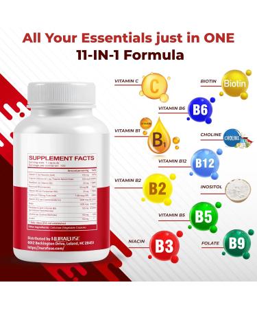 Vitamin B Complex Vitamin B1 B2 6,9,12 Niacin with Vitamin C - Support Brain Health Energy Levels Skin Hair and Nails - Made and Tested in The USA 150 count (pack of 1) - Buy Online on GoSupps.com