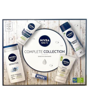 NIVEA Men Complete Collection Sensitive Skincare Gift Set - Shower Gel Moisturiser Face Wash Anti-Perspirant Lip Balm