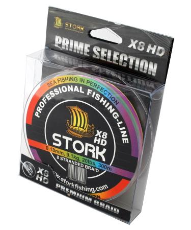 Stork HDx8 8-ply braided premium fishing line 300m multicolor 65 lbs / 29.5 kg / 0.37 mm