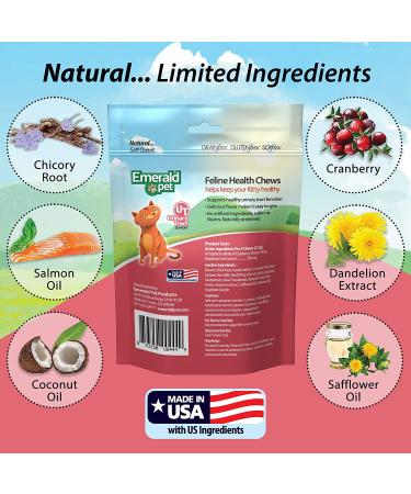 Emerald Pet Feline Health Chews UT Support - Grain-Free Cat Supplements with Cranberry for Urinary Tract Health - 2.5 oz Single Pack - Made in USA - Buy Online on GoSupps.com