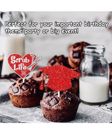 18pcs Red Glitter Dessert Cupcake Topper Congrats Nurse Theme Decorations Boys Girls 2024 College Graduation Party Decor Supplies - Buy Online on GoSupps.com