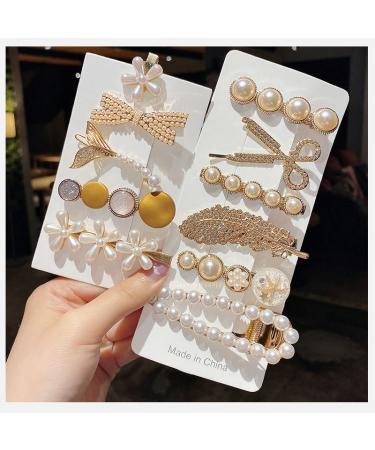 Etoleko Fashion Hair Clips Set  New Pearls and Acrylic Resin Hair Clips  Handmade Hair Barrettes Glitter Crystal Geometric Hairpin  Elegant Gold Hair Accessories  Gifts for Women Girls Ladies Headw 11-piece Set