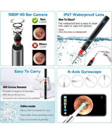 Urbesty Earwax Removal Camera - 1080P HD Wireless Endoscope Kit with Light | Mini Otoscope for Ear Cleaning | Includes Reusable Ear Spoons | Black - Buy Online on GoSupps.com